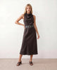 Cowl Neck Midi Dress Women Glossy Belted Sleeveless Cocktail