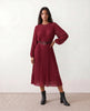 Pleated Midi Dress Women Wedding Guest A-Line Burgundy