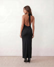 Maxi Dress Women Halter Sweetheart Ruched Open Back Front Slit Party