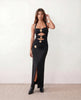 Maxi Dress Women Halter Sweetheart Ruched Open Back Front Slit Party