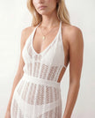 Maxi Dress Women Crochet Halter Backless Side Cutout White Beach