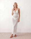 Maxi Dress Women Crochet Halter Backless Side Cutout White Beach
