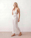 Maxi Dress Women Crochet Halter Backless Side Cutout White Beach