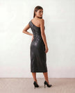 Faux Leather Midi Dress Women Off-Shoulder Fitted Pencil Cocktail