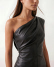 Faux Leather Midi Dress Women Off-Shoulder Fitted Pencil Cocktail