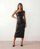 Faux Leather Midi Dress Women Off-Shoulder Fitted Pencil Cocktail