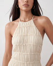 Maxi Dress Women Pleated Halter Tiered Ruffle Open Back Cocktail