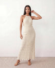 Maxi Dress Women Pleated Halter Tiered Ruffle Open Back Cocktail