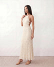 Maxi Dress Women Pleated Halter Tiered Ruffle Open Back Cocktail