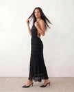 Maxi Dress Women Pleated Halter Tiered Ruffle Open Back Cocktail