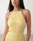 Maxi Dress Women Pleated Halter Tiered Ruffle Open Back Cocktail