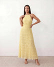 Maxi Dress Women Pleated Halter Tiered Ruffle Open Back Cocktail