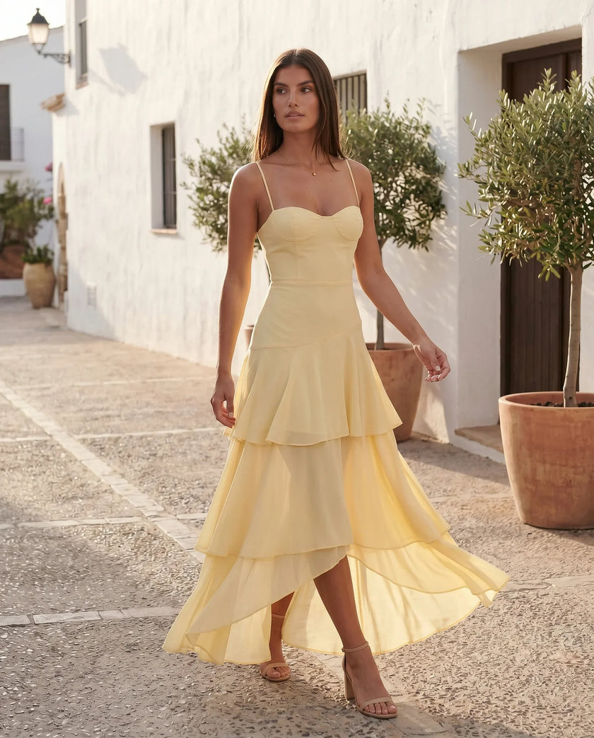 Maxi Dress Women, Wedding Guest Sweetheart Corset Chiffon Spaghetti Strap