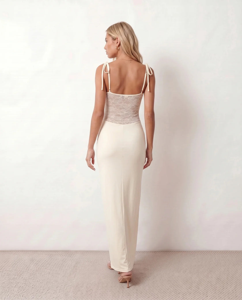 Lace Maxi Dress Women Square Neck Open Back Cocktail