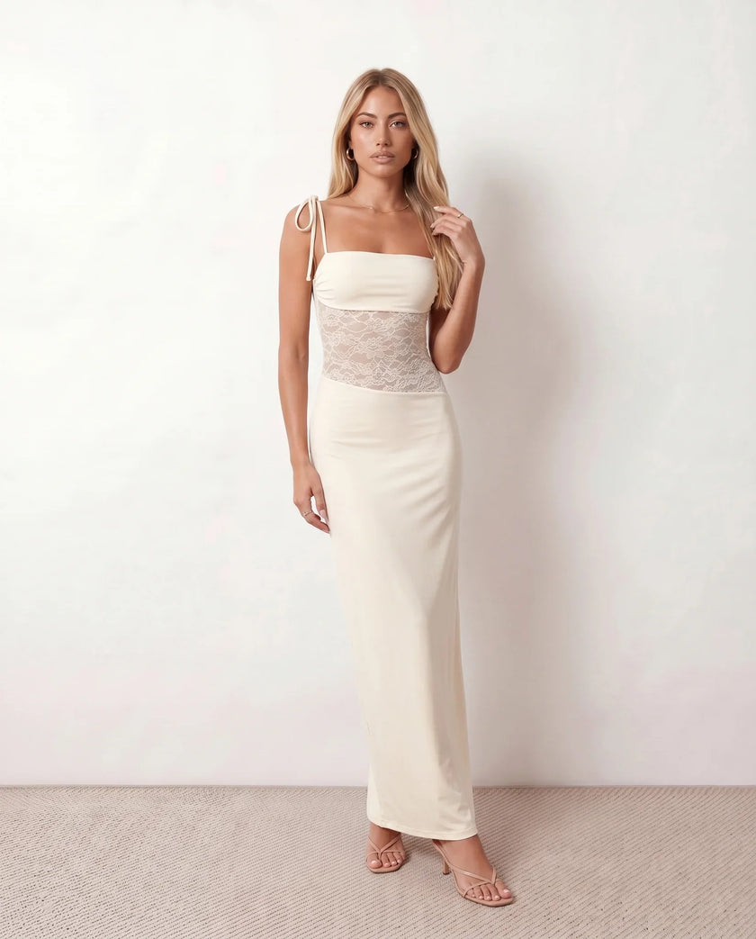 Lace Maxi Dress Women Square Neck Open Back Cocktail