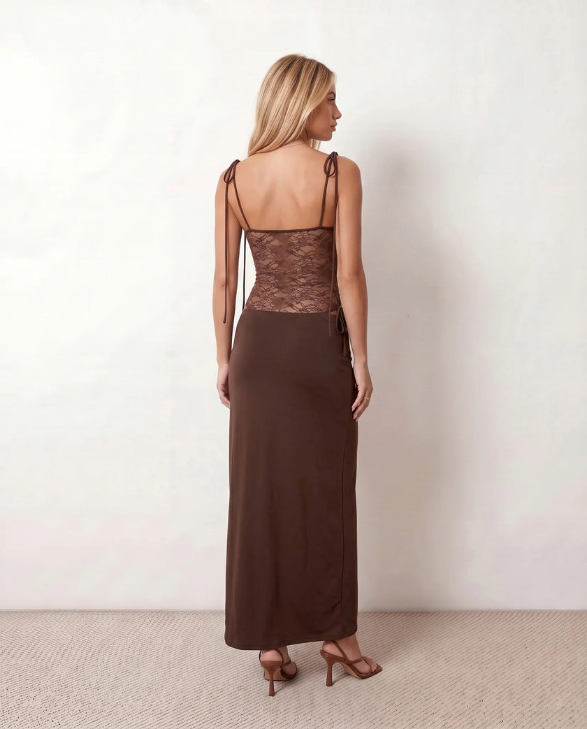 Lace Maxi Dress Women Square Neck Open Back Cocktail