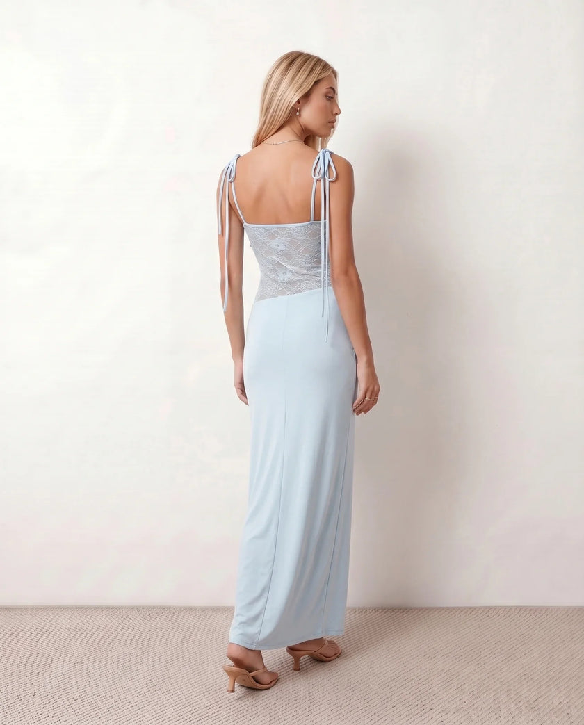 Lace Maxi Dress Women Square Neck Open Back Cocktail