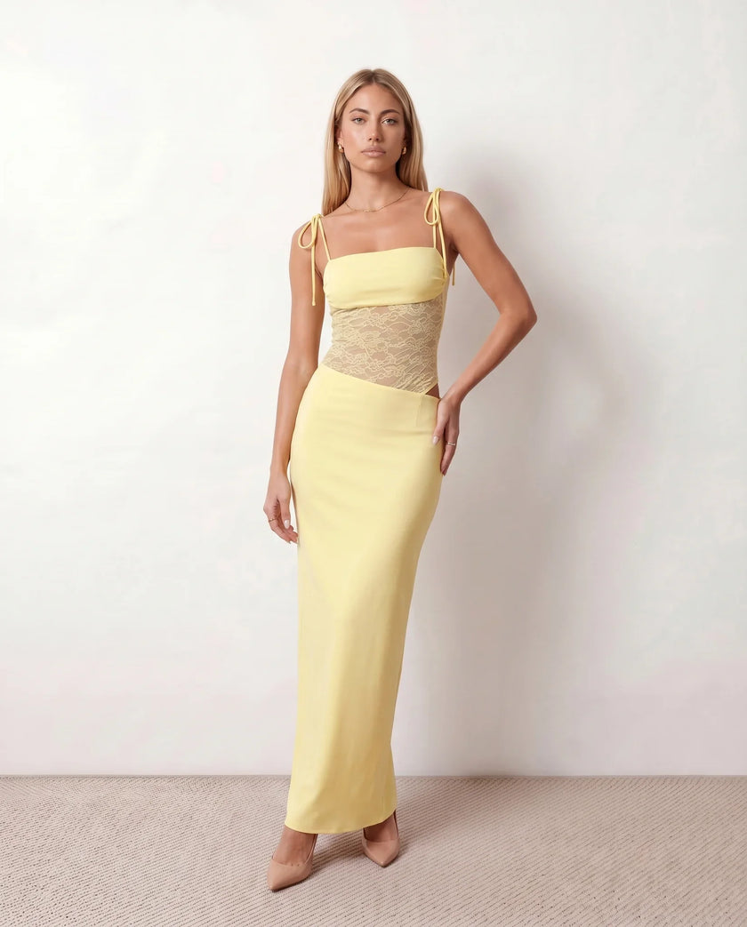 Lace Maxi Dress Women Square Neck Open Back Cocktail