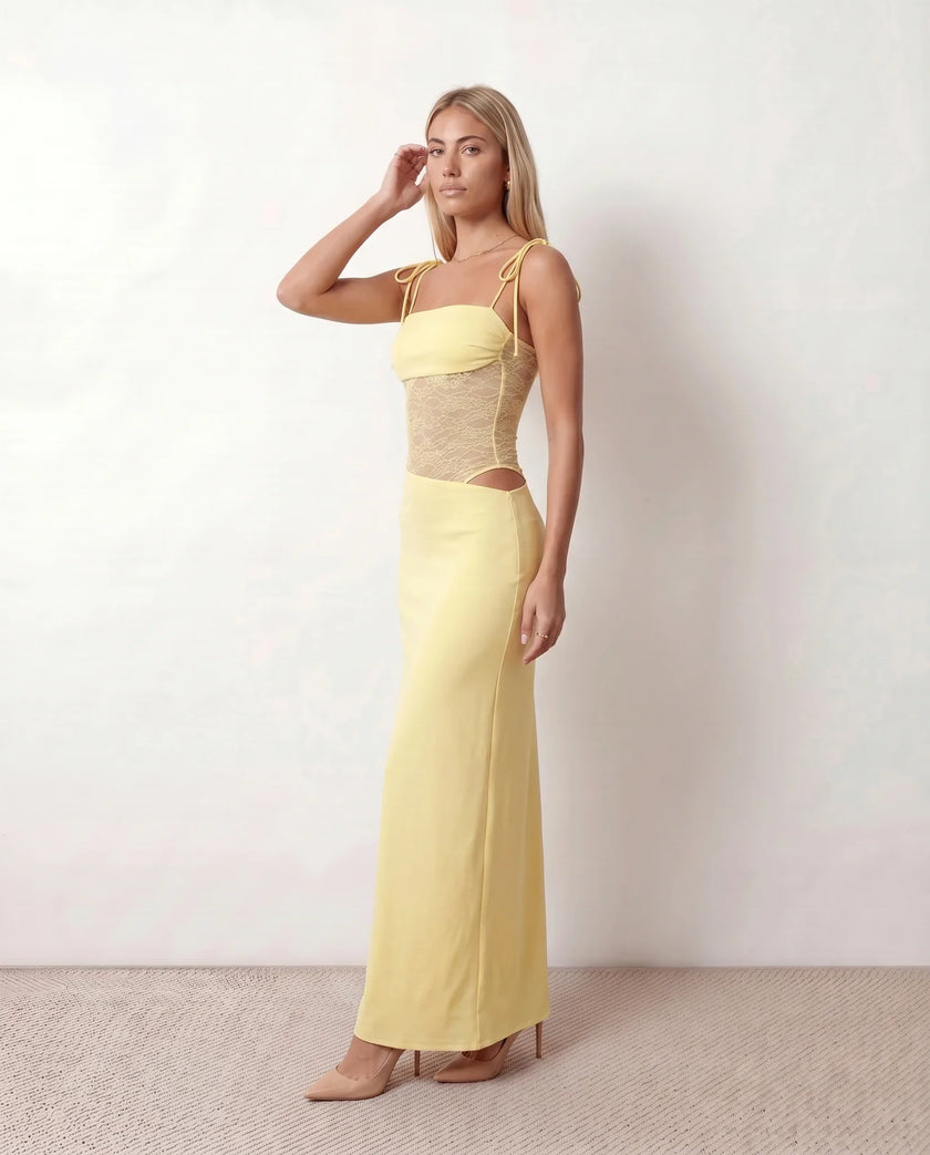 Lace Maxi Dress Women Square Neck Open Back Cocktail