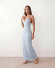 Ribbed Maxi Dress Women Wedding Guest Deep V-Neck Low Back