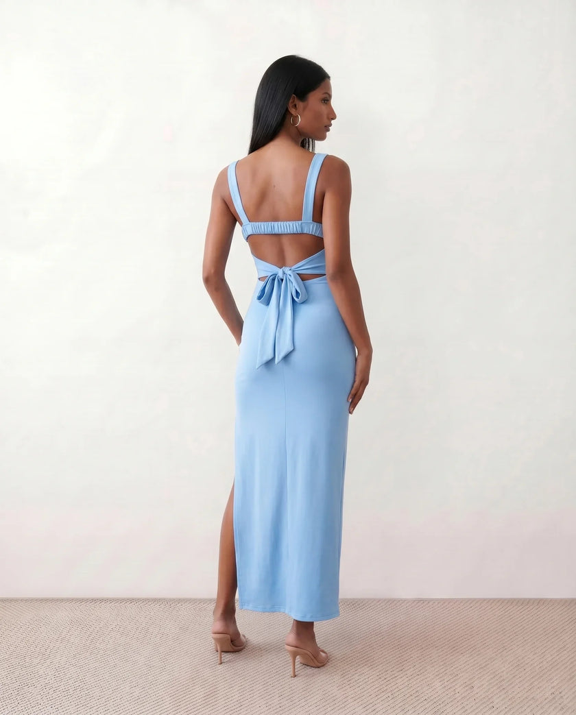 Maxi Dress Women Square Neck Open Back Bodycon Cocktail