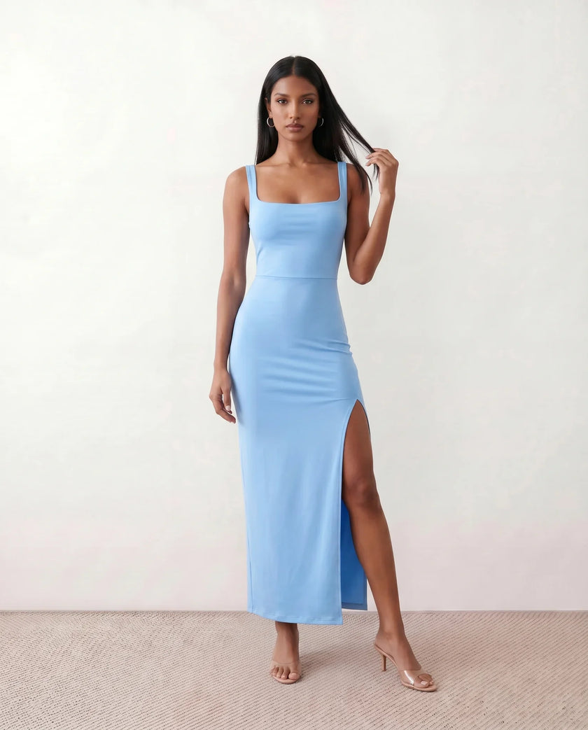 Maxi Dress Women Square Neck Open Back Bodycon Cocktail