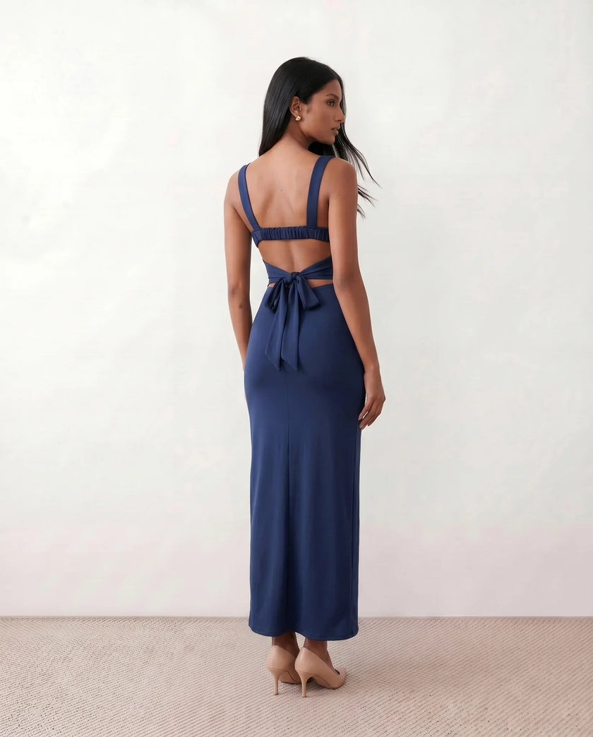 Maxi Dress Women Square Neck Open Back Bodycon Cocktail