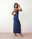 Maxi Dress Women Square Neck Open Back Bodycon Cocktail