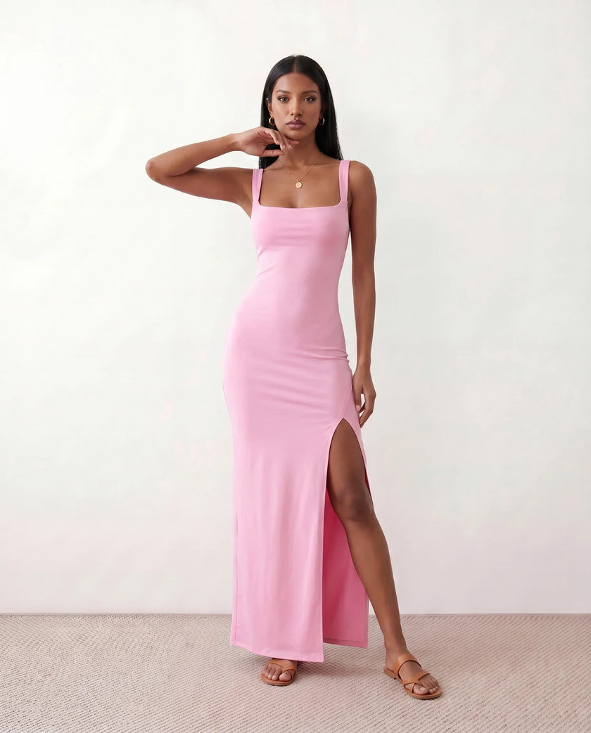 Maxi Dress Women Square Neck Open Back Bodycon Cocktail
