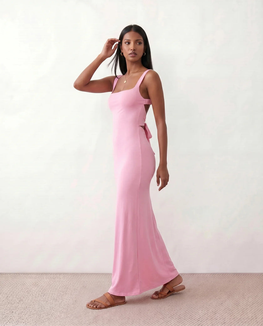 Maxi Dress Women Square Neck Open Back Bodycon Cocktail