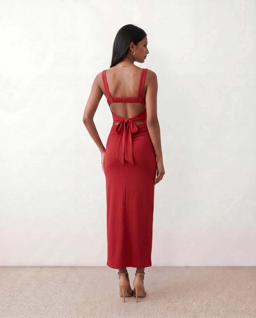Maxi Dress Women Square Neck Open Back Bodycon Cocktail