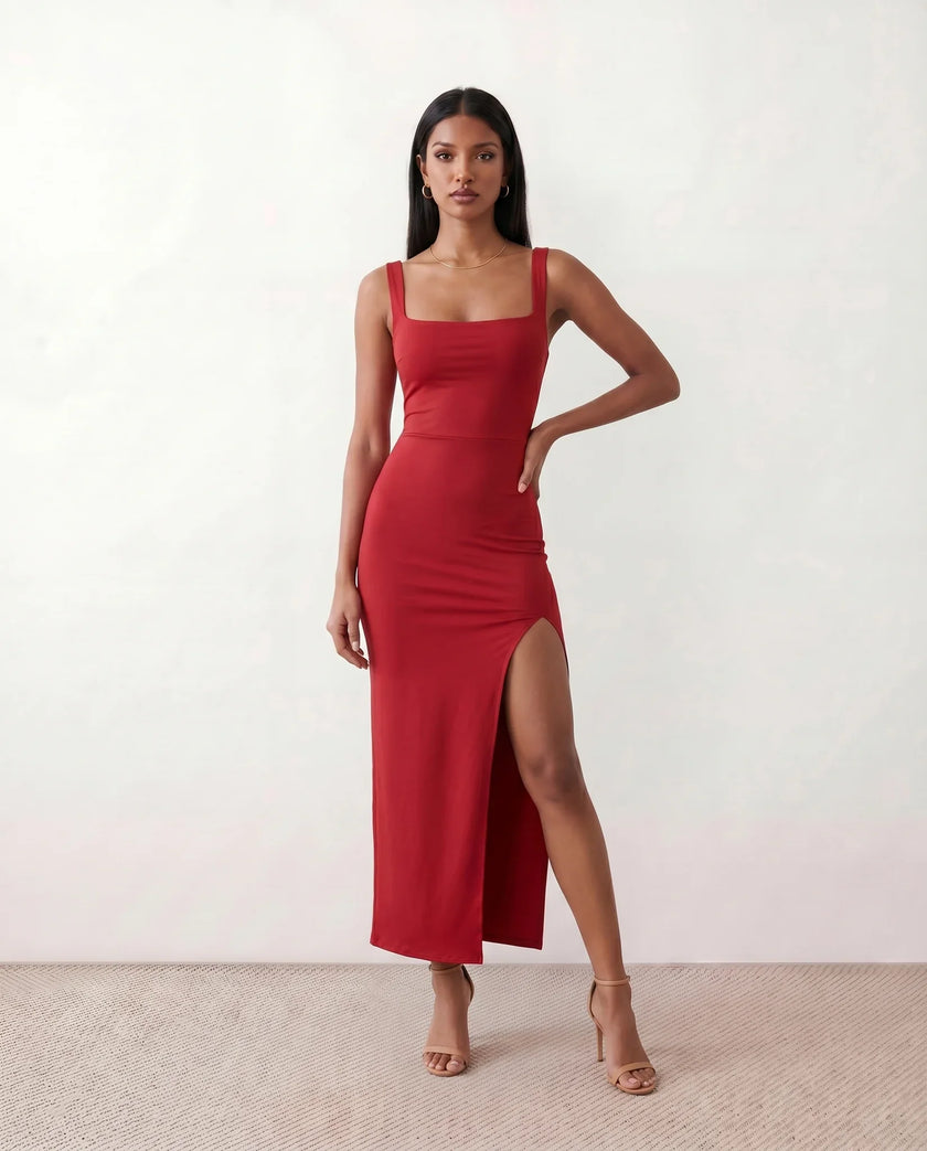 Maxi Dress Women Square Neck Open Back Bodycon Cocktail