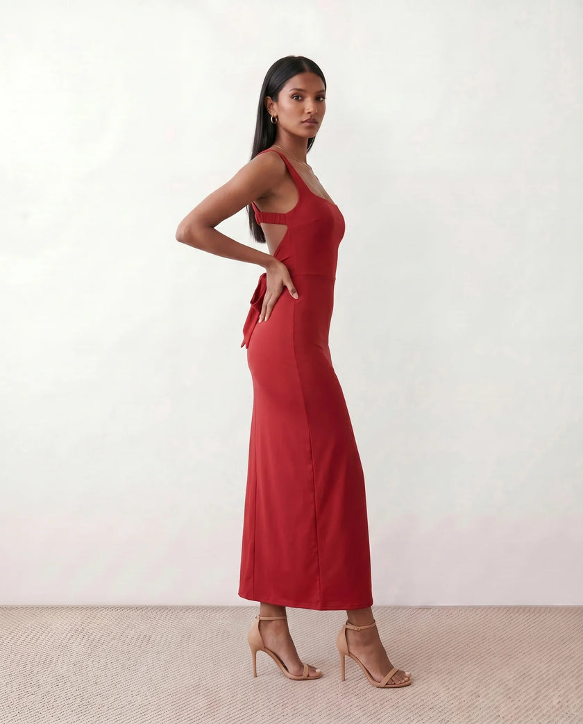 Maxi Dress Women Square Neck Open Back Bodycon Cocktail
