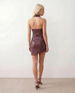 Faux Leather Mini Dress Women Party Halter Backless Bodycon