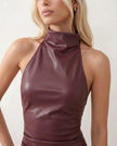 Faux Leather Mini Dress Women Party Halter Backless Bodycon