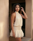Mini Dress Women Cocktail Halter Neck Tiered Ruffle
