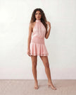 Mini Dress Women Cocktail Halter Neck Tiered Ruffle