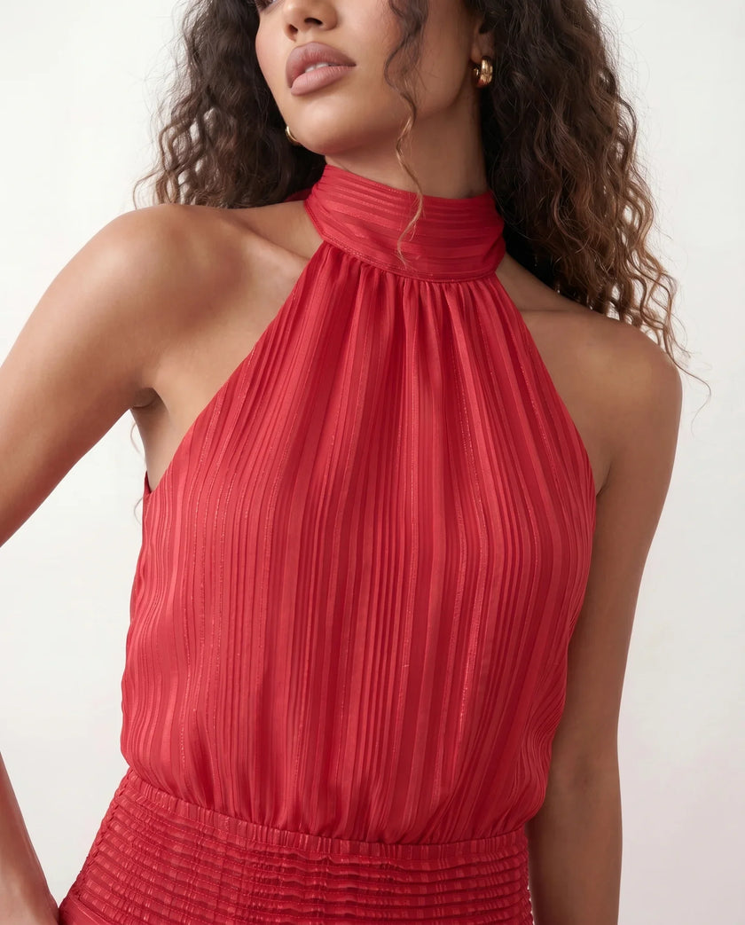 Mini Dress Women Cocktail Halter Neck Tiered Ruffle