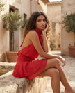 Mini Dress Women Cocktail Halter Neck Tiered Ruffle
