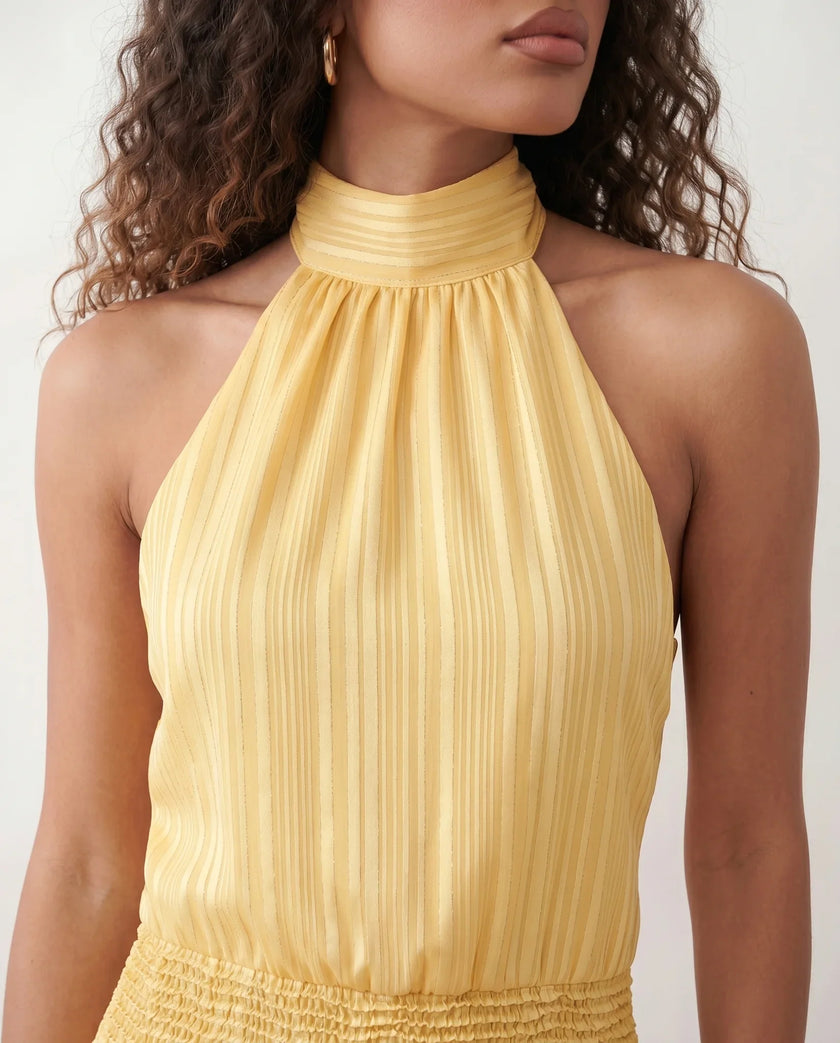 Mini Dress Women Cocktail Halter Neck Tiered Ruffle