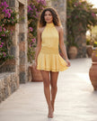 Mini Dress Women Cocktail Halter Neck Tiered Ruffle