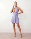 Mini Dress Women Party Halter Plunge Neck Backless