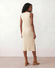 Ribbed Midi Dress Women Fitted Sleeveless Round Neck Side Slit