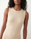 Ribbed Midi Dress Women Fitted Sleeveless Round Neck Side Slit