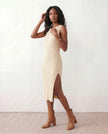 Ribbed Midi Dress Women Fitted Sleeveless Round Neck Side Slit