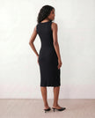 Ribbed Midi Dress Women Fitted Sleeveless Round Neck Side Slit