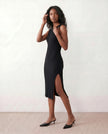 Ribbed Midi Dress Women Fitted Sleeveless Round Neck Side Slit