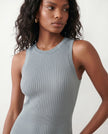 Ribbed Midi Dress Women Fitted Sleeveless Round Neck Side Slit