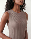Ribbed Midi Dress Women Fitted Sleeveless Round Neck Side Slit