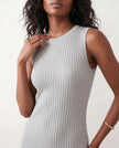 Ribbed Midi Dress Women Fitted Sleeveless Round Neck Side Slit